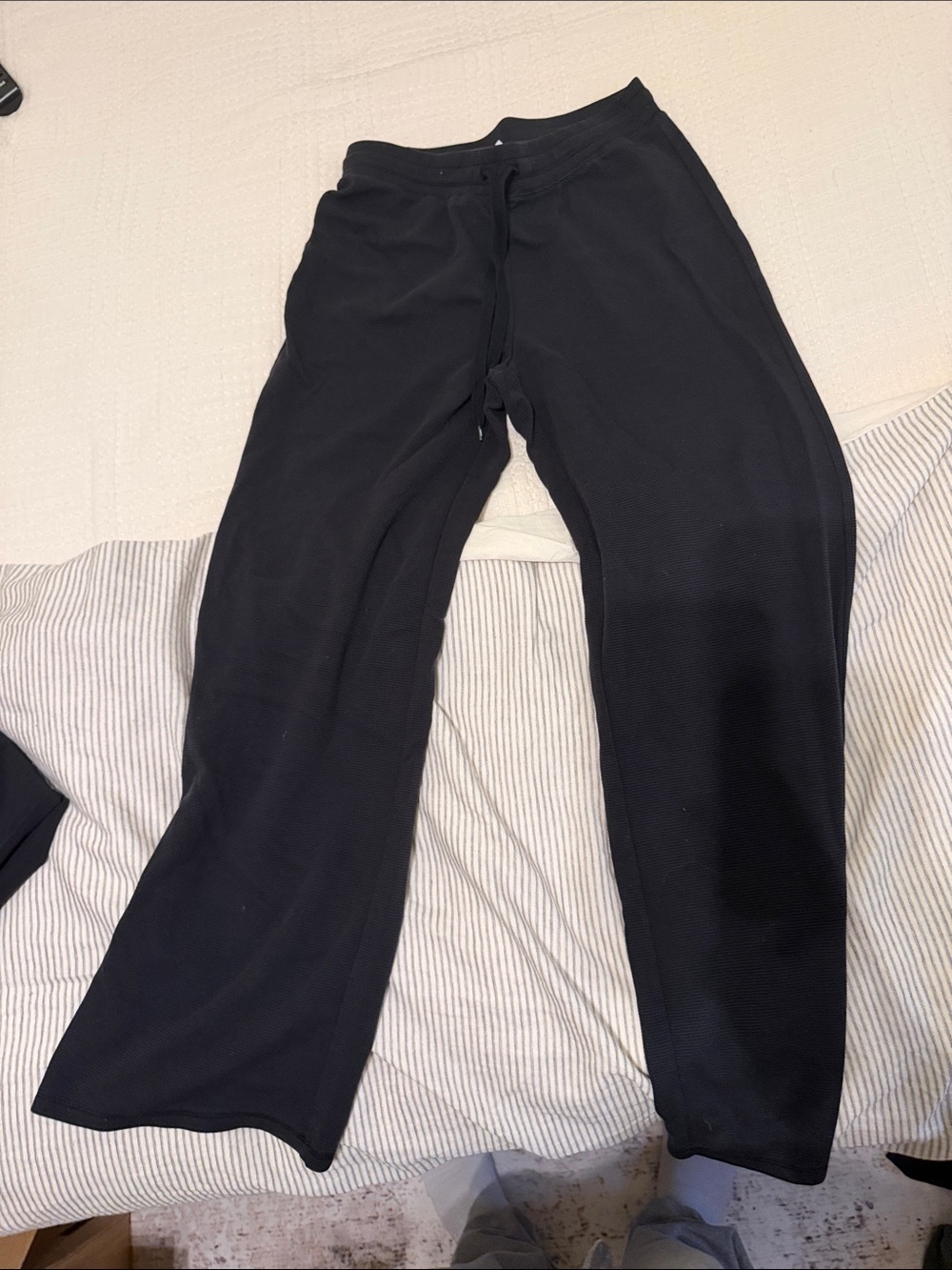 Aritzia Wide Leg Black Waffle Knit Sweatpants